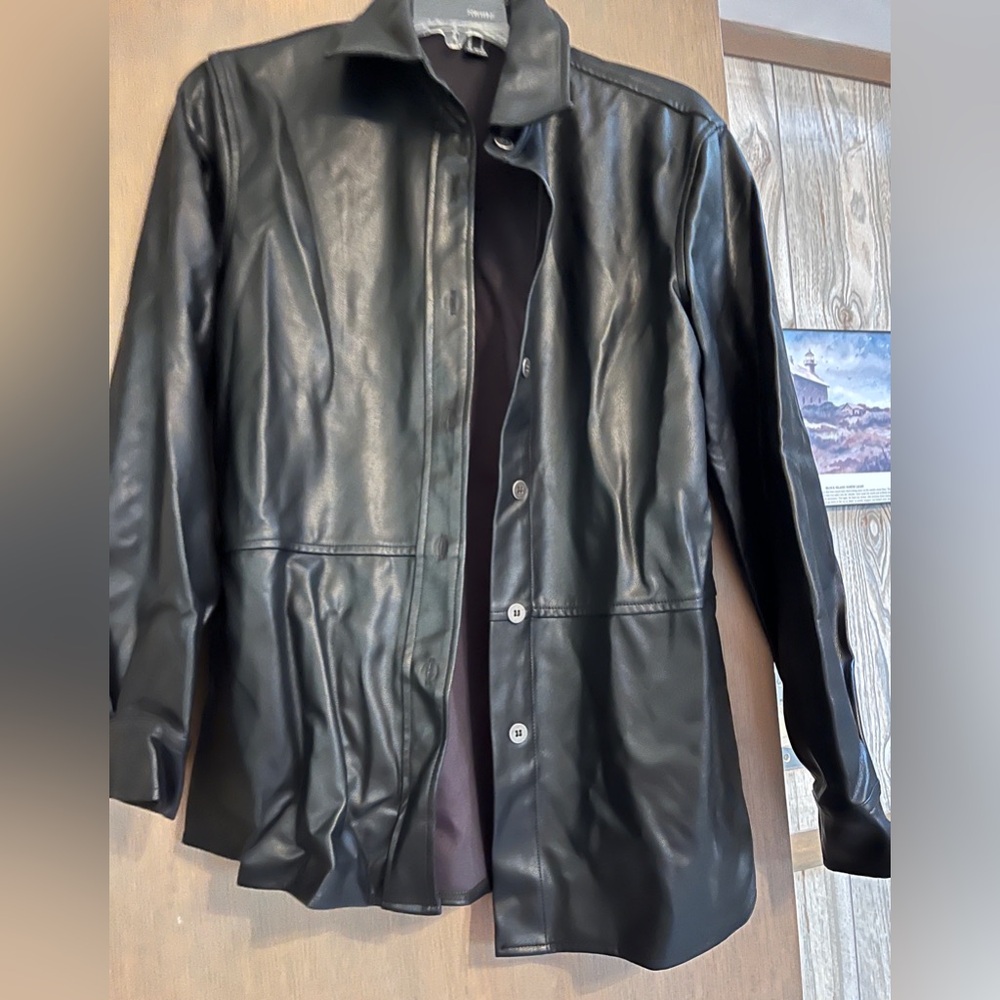 Forever 21 Black Faux Leather Shirt Jacket